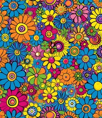 Fototapeta premium Colorful Retro Flower Pattern Seamless Illustration