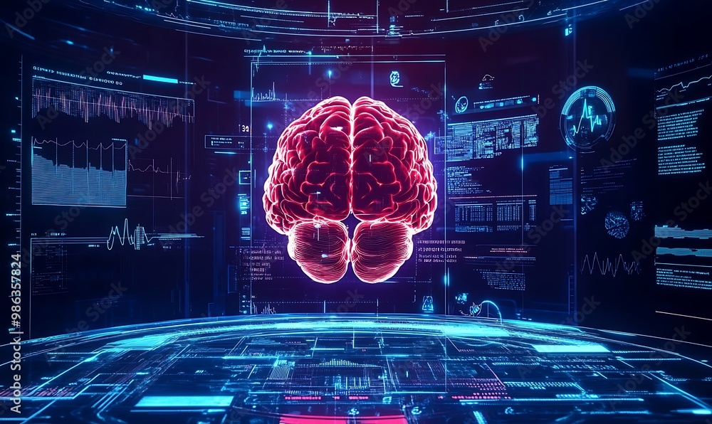 Aufkleber digital brain interface - a futuristic visualization