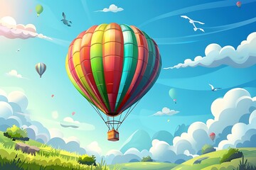 Fototapeta premium Colorful Hot Air Balloon Flying in The Sky with Clouds