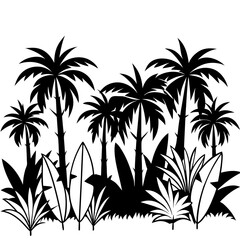 Dynamic Jungle silhouette line art vector illustration in white background 