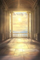 Ancient Greek Style Architecture Balcony With Sea View