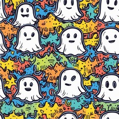 Illustration Seamless pattern of cute Halloween doodle Ghost