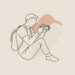 a young man photographer. Man-making photos with a camera, vector black color silhouette style 