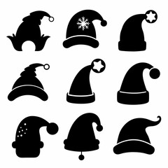 Christmas hat black silhouette vector collection