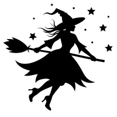 Flying Witch silhouette style vector illustration