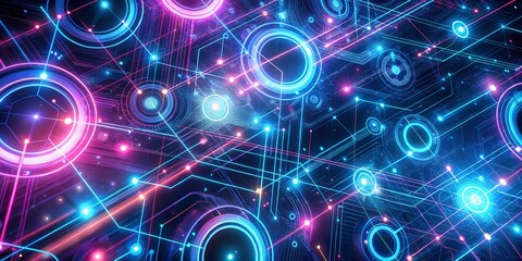 Obraz premium digital art, abstract art, futuristic art, technology art, network, circuit, connection, data, digital design, graphic design, cyberpunk art, neon art, sci-fi art, virtual reality art