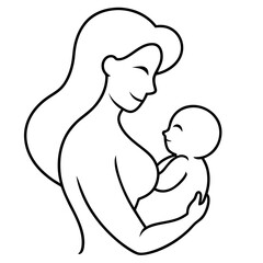 Minimalist vector illustration of a mother lifting her baby