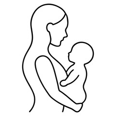 Minimalist vector illustration of a mother lifting her baby