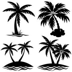Fototapeta premium Palm tree with beach silhouette black vector art illustration full black 4 set