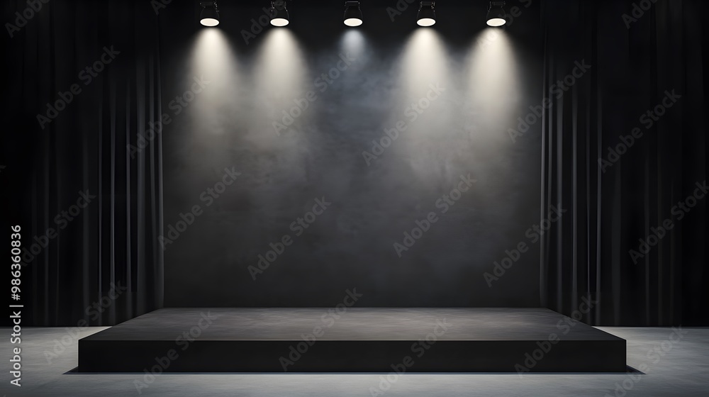 Poster a minimalist stage setup with focused lighting, creating a dramatic atmosphere suitable for performa