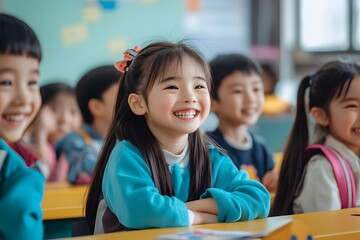 happy children smiling in the classroom in the school	