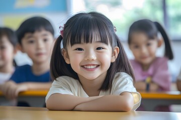 happy children smiling in the classroom in the school	