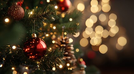 Christmas tree light- A close-up of a Christmas tree adorned with lights and ornaments,_1(170)