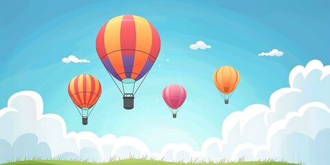 Fototapeta premium Colorful Hot Air Balloons Flying in Blue Sky