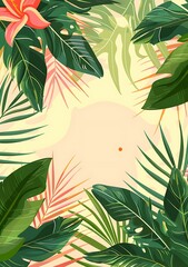 Obraz premium Tropical Leaves Border Background