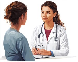 Fototapeta premium Illustration of a female doctor consulting with a patient, demonstrating a professional and caring atmosphere in healthcare settings.