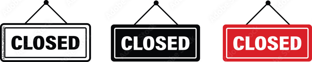 Fototapete closed sign board icon set flat or line buttons vector for graphic design isolated on transparent ba