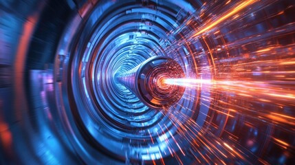 Obraz premium A particle accelerator illustration, showing high-speed collisions in particle physics research.
