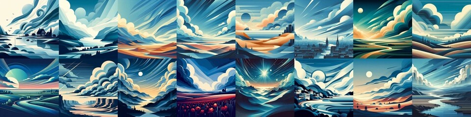 Minimalistic style landscape illustration. AI generated illustration