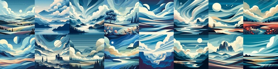 Minimalistic style landscape illustration. AI generated illustration