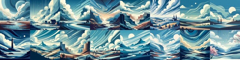 Minimalistic style landscape illustration. AI generated illustration
