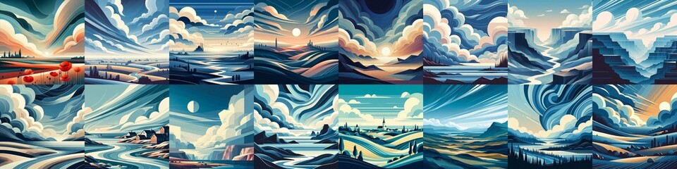 Minimalistic style landscape illustration. AI generated illustration