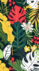 Fototapeta premium Tropical Leaves Pattern Seamless Illustration
