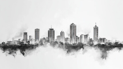 Fototapeta premium Nairobi, Kenya, black and white pen pencil hand-drawn effect drawing illustration for travel poster, card, wallpaper, backdrop or banner. Modern, clear, artistic and simple