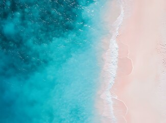 Fototapeta premium Aerial View of Turquoise Water and Pink Sand Beach