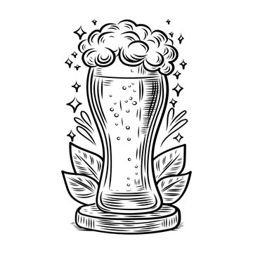 beer glass with foam and leaves clip art preview