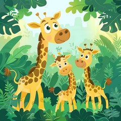 Three Giraffes in a Lush Jungle