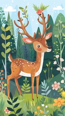 Cute Deer in the Forest Illustration