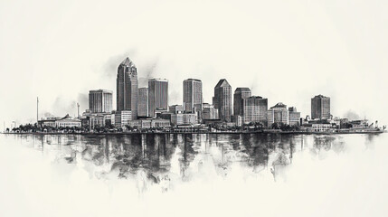 Fototapeta premium New Orleans, Louisiana, black and white pen pencil hand-drawn effect drawing illustration for travel poster, card, wallpaper, backdrop or banner. Modern, clear, artistic and simple