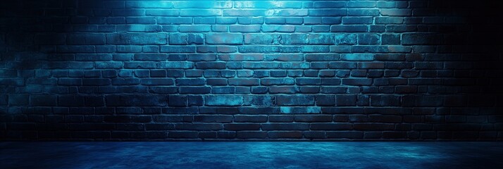 Mysterious blue brick wall with ambient lighting for creative design projects.
