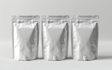 blank white plastic food bag mockups isolated on white background