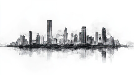 Obraz premium Noida, India, black and white pen pencil hand-drawn effect drawing illustration for travel poster, card, wallpaper, backdrop or banner. Modern, clear, artistic and simple