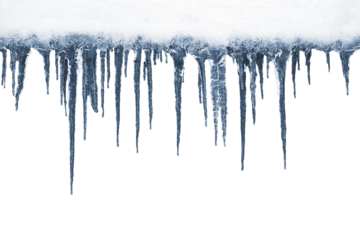 Long icicles on isolated background for overlaying on a dark background.