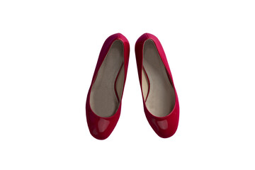 Red ladies shoes with round toe and low stable heel. Classic women's shoes.