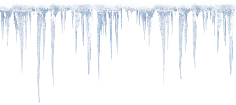 Long icicles on isolated background for overlaying on a light background.