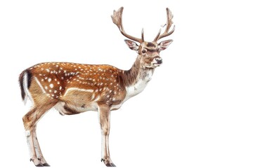 Obraz premium A deer with antlers stands in front of a white background