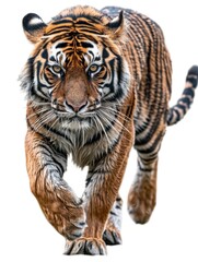 Fototapeta premium A tiger is walking on a white background