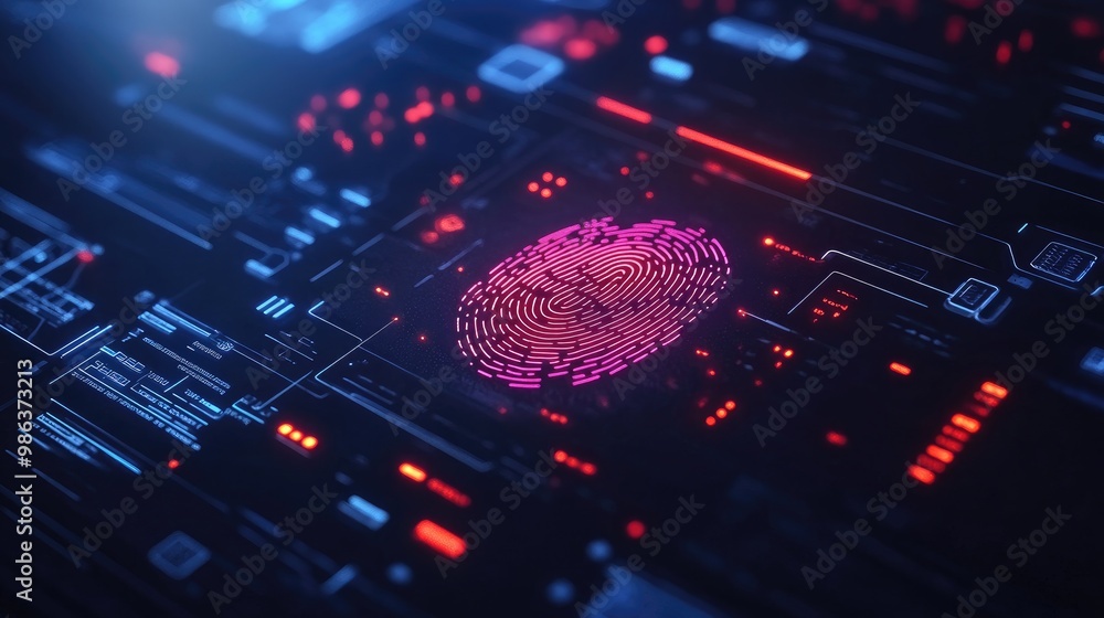 Poster a secure digital interface showing a fingerprint scan, symbolizing personal information protection a