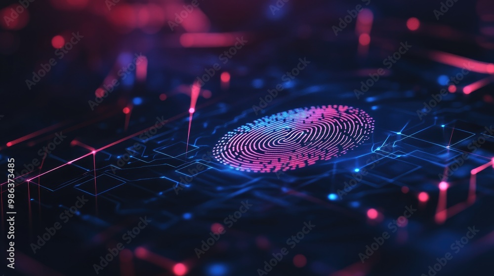 Poster a secure digital interface showing a fingerprint scan, symbolizing personal information protection a