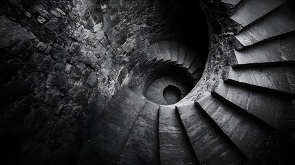 Winding Spiral Staircase in an Ominous Tower,Leading the Viewer's Eye into the Unknown Above