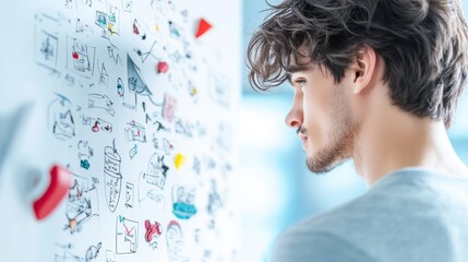 A designer presenting wireframes and user interface mockups of a website to a client during a design review meeting.