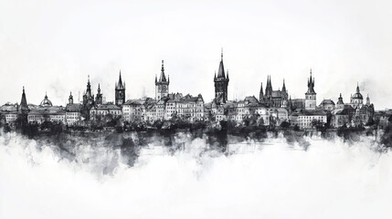 Fototapeta premium Ostrava, Czech, black and white pen pencil hand-drawn effect drawing illustration for travel poster, card, wallpaper, backdrop or banner. Modern, clear, artistic and simple