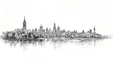 Fototapeta premium Ottawa, Canada, black and white pen pencil hand-drawn effect drawing illustration for travel poster, card, wallpaper, backdrop or banner. Modern, clear, artistic and simple