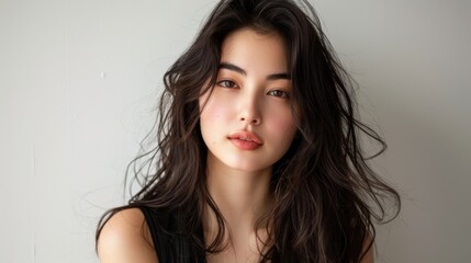 Fototapeta premium A woman with long hair and a red lip