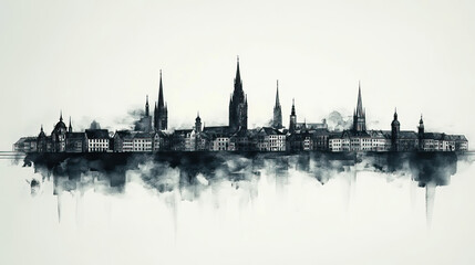 Fototapeta premium Paderborn, Germany, black and white pen pencil hand-drawn effect drawing illustration for travel poster, card, wallpaper, backdrop or banner. Modern, clear, artistic and simple
