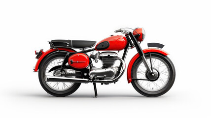 Classic red vintage motorcycle with chrome details and retro design, captured against a clean white background for a timeless look.